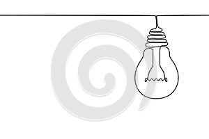 Continuous one line drawing of hanging electric light bulb. Concept of idea emergence. Vector photo